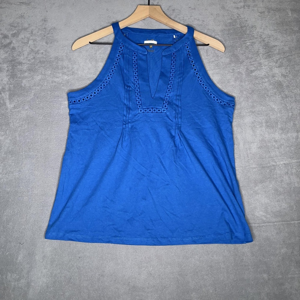 Lilly Pulitzer Isaac Knit Tank Top‎ Womens M Blue Ladder Lace Sleeveless V-Neck